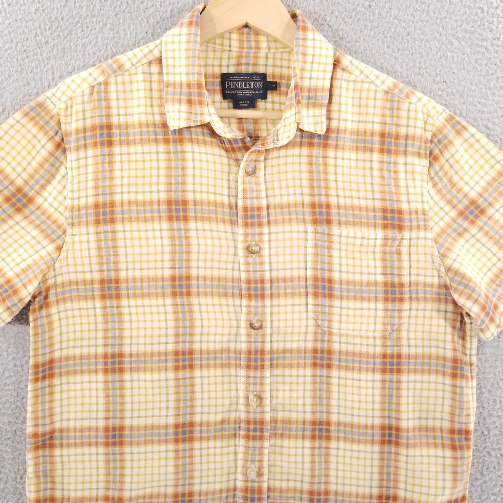 Pendleton Shirt Mens Medium Linen Rayon Blend Brown Plaid Lightweight Hiking